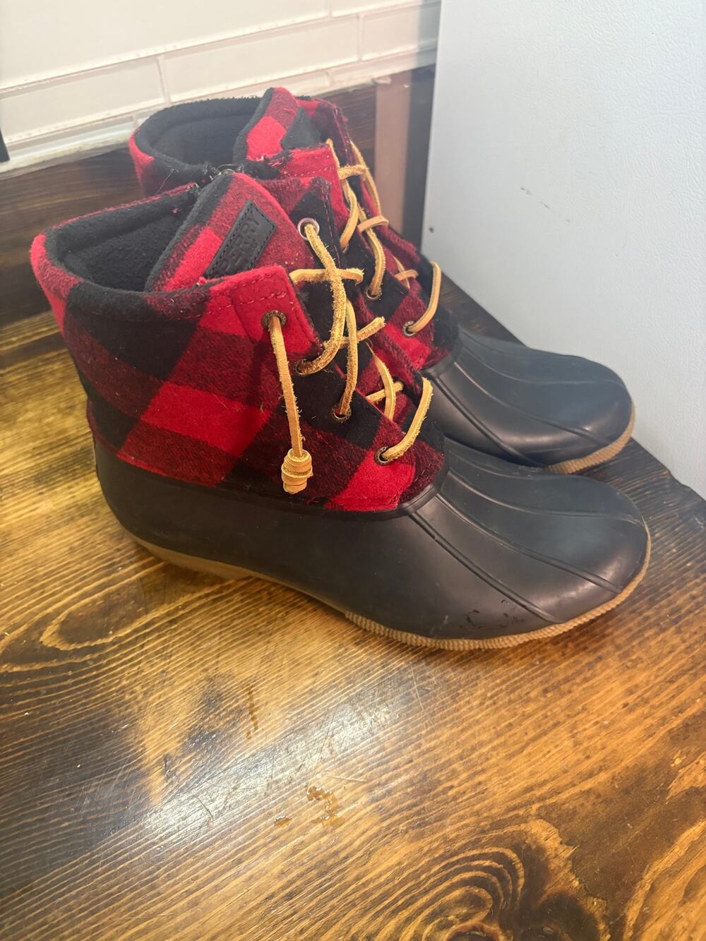 Sperry Wool Red And Black Plaid Duck Boots SIze 11